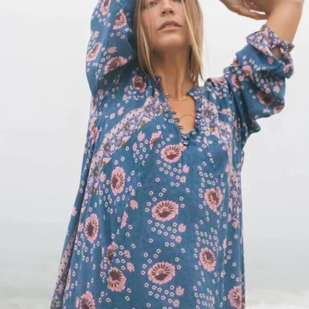 Natalie Martin Vintage Flower Maxi Caftan Fiore, Azure